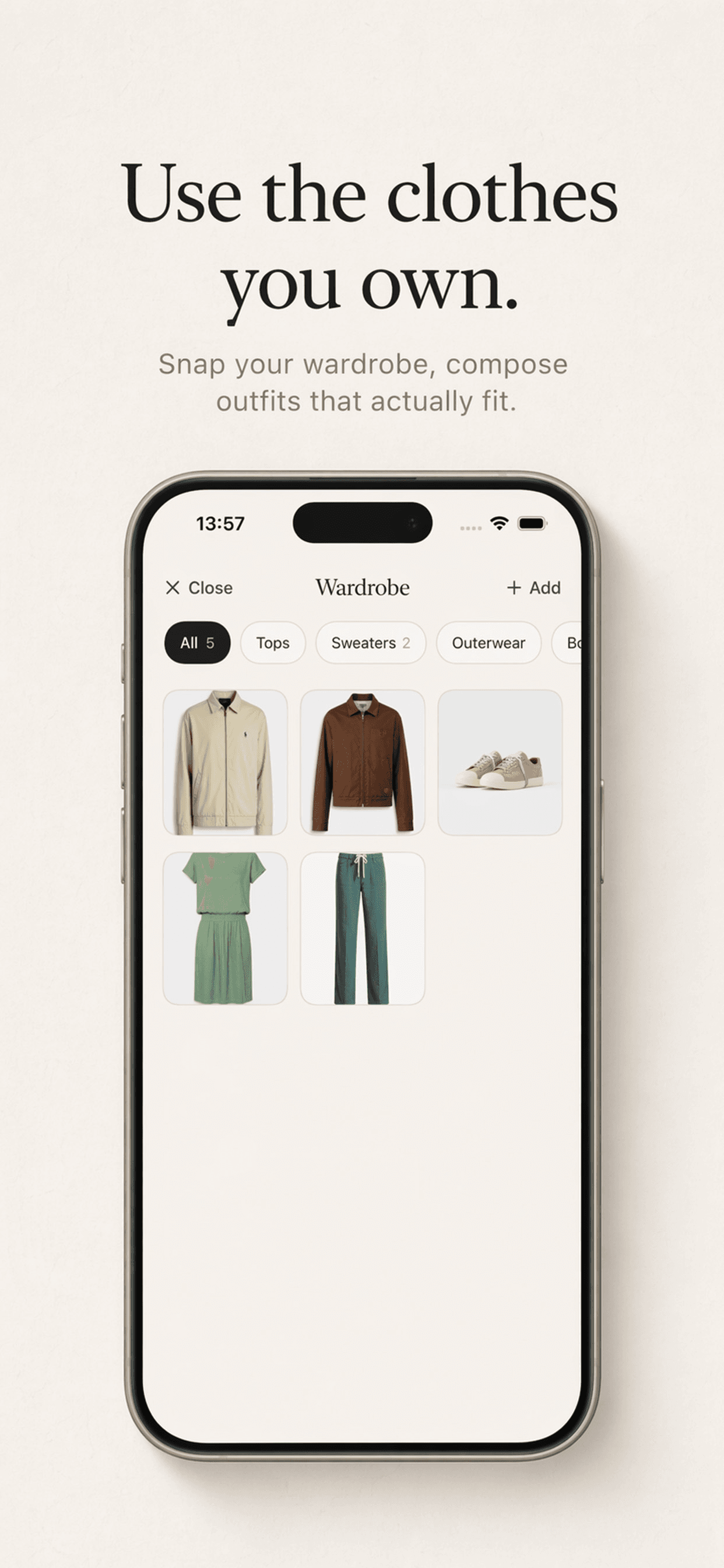 Wardrobe view inside the MyStyler app